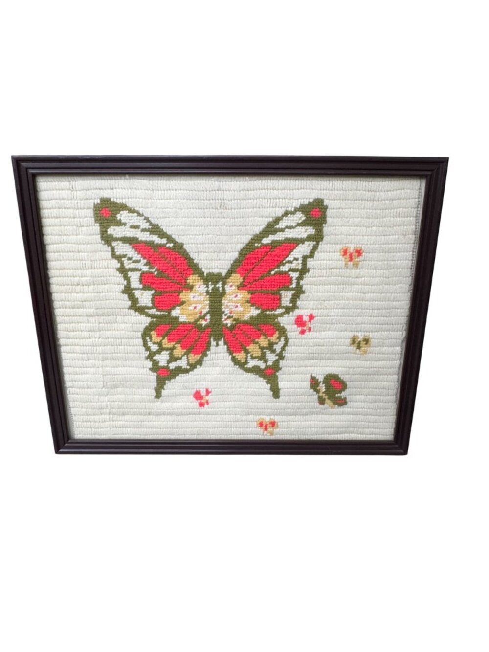 Vintage Boho Butterfly Rug Hooked Wall Art Framed 14"x11" Handmade Cottage Core